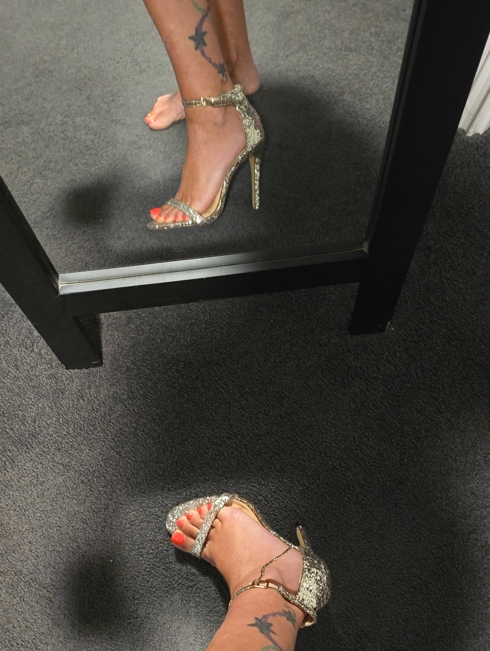 Gold Glitter Ankle-Strap High Heel Sandals - Picture 1 of 8